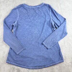 Peruvian Connection Top XL Blue Slub Knit Scoop Neck Long Sleeve Tee Luxury Peru